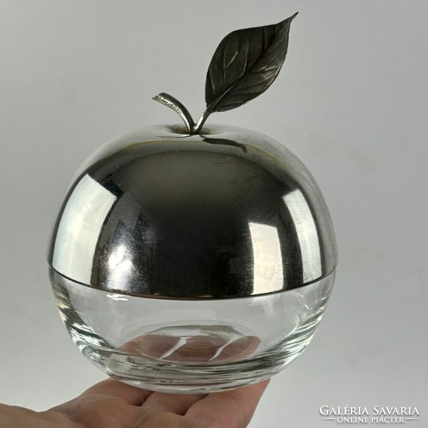 Silver-plated glass apple jam holder, bonbonnier, sugar holder, storage