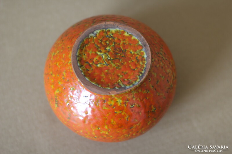 Retro orange glazed ceramic flowerpot