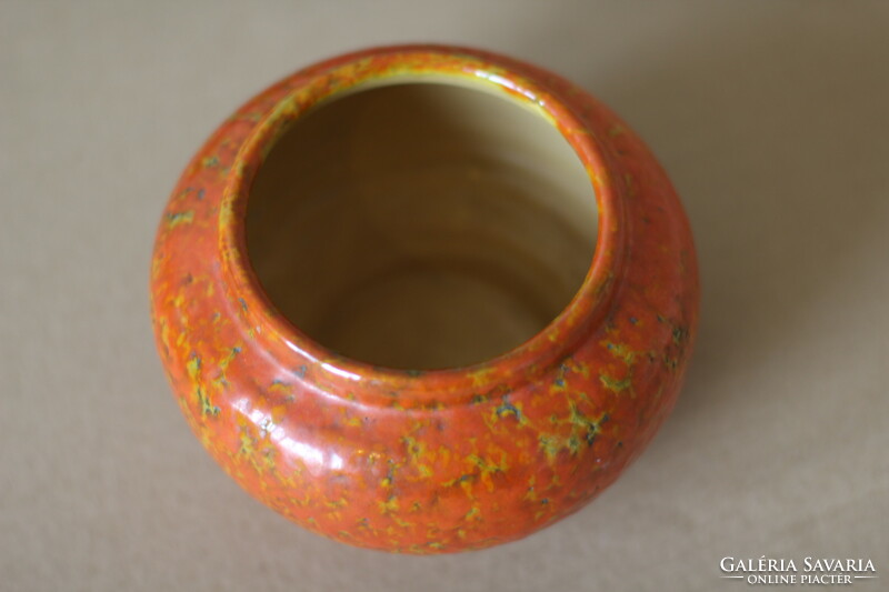 Retro orange glazed ceramic flowerpot