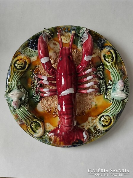 Antique palissy crab majolica wall plate