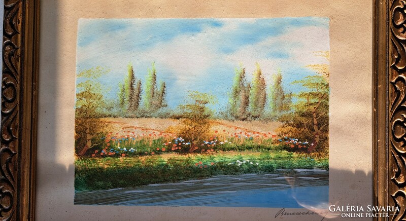 Watercolor painting - river bank