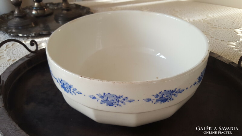 Nice old small granite bowl with blue flowers