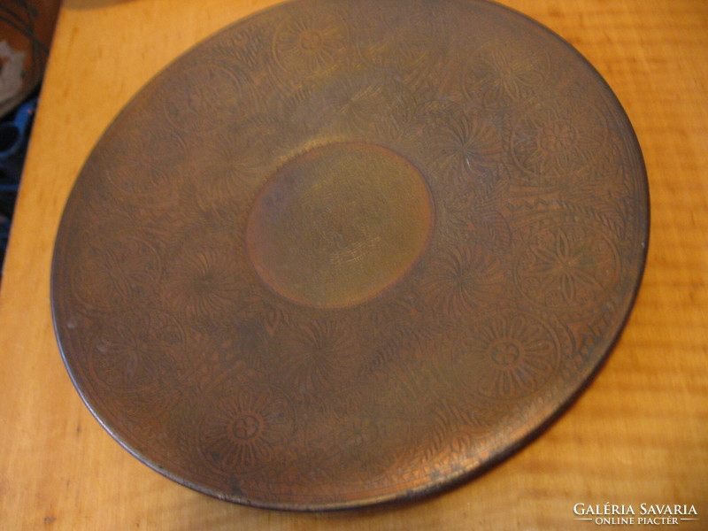 Retro applied arts company juried copper bowl with ancient symbols