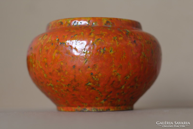 Retro orange glazed ceramic flowerpot