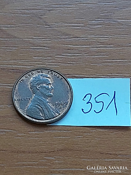 Usa 1 cent 1969 / d, abraham lincoln, copper-zinc 351