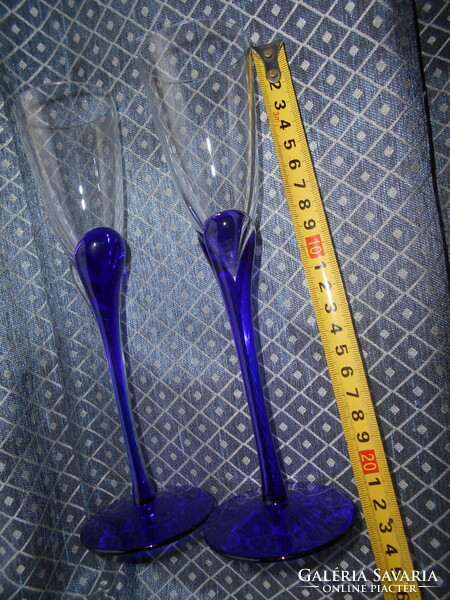 2 stemmed glasses - beautiful blue color with slender stems