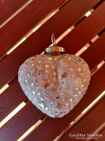 Christmas tree decoration - glass heart, large size - vintage