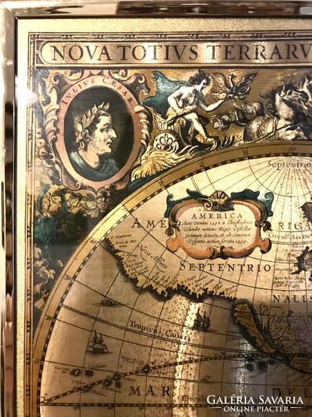 Vintage világtérkép sárgaréz keretben