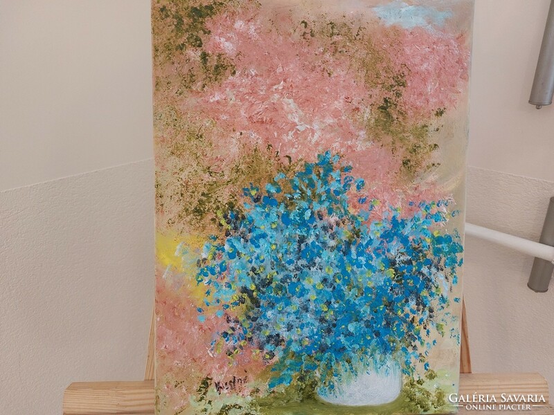 (K) Modern virágcsendélet festmény 40x30 cm kerettel