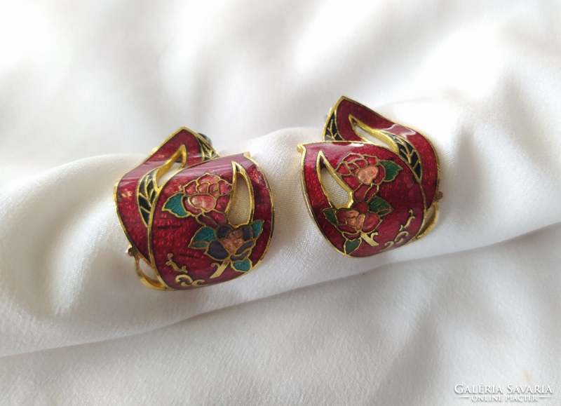 Enameled floral earrings