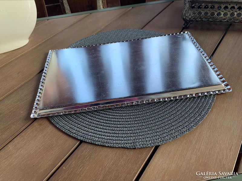 Retro aluminum tray with lace tablecloth pattern, anodized aluminum, 37 x 22 cm.