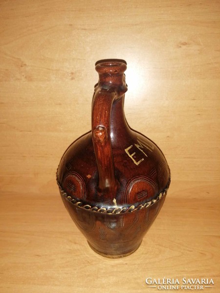 Glazed ceramic jug with rattle and ears - 24 cm (z)