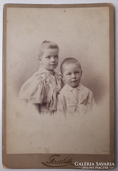 Antique hardback cabinet photo, brothers, 17x11.3 cm, goszleth, Budapest around 1890