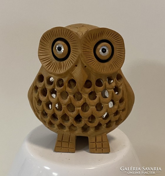 From the owl collection, an old sandalwood owl with openwork carving, a small owl inside, 8 cm