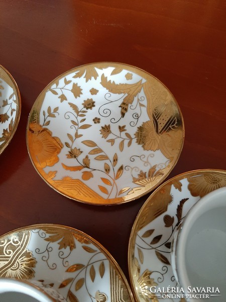 Beautiful richly gilded porcelain 6 coffee cups + 5 coasters