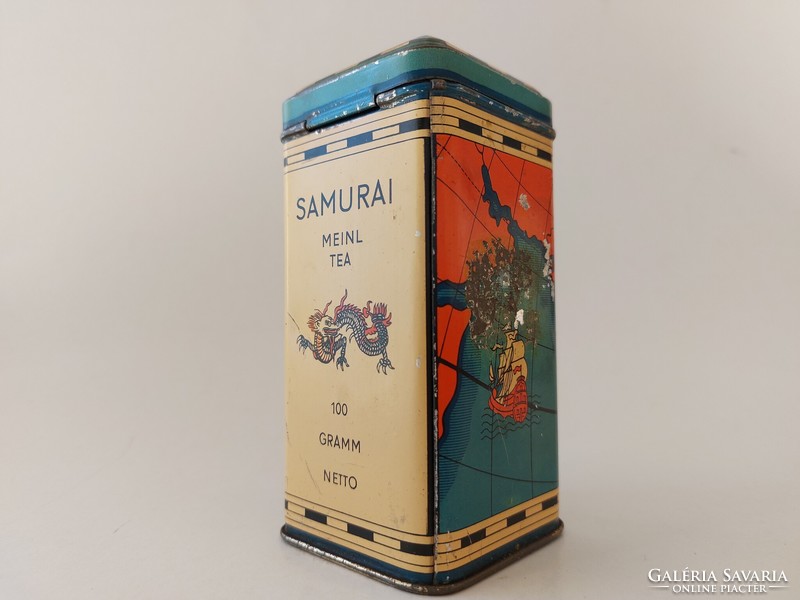 Régi fémdoboz Meinl Tea SAMURAI japán teás doboz hajó mintás