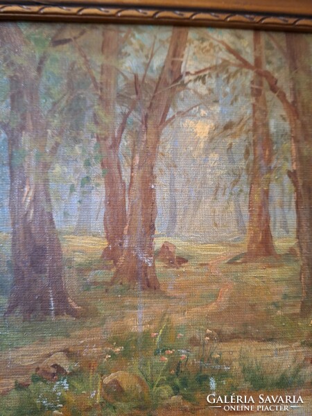 Antique Gyula Méray: forest interior 37.5x32 cm framed oil painting for cheap sale!
