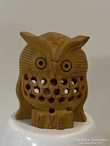 From the owl collection, an old sandalwood owl with openwork carving, a small owl inside, 7 cm