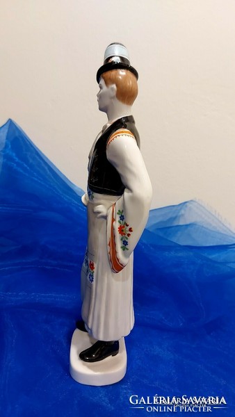 Hollóháza hand-painted, large-sized porcelain boy in folk costume.
