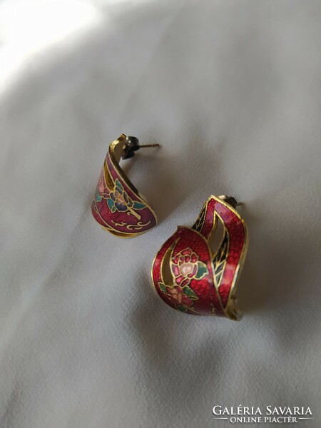 Enameled floral earrings