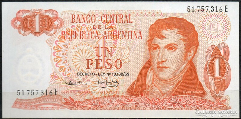 D - 114 - foreign banknotes: 1969 argentina 1 peso
