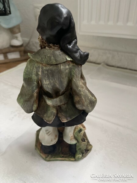 Antique detail rich, beautifully painted Italian hunter statue