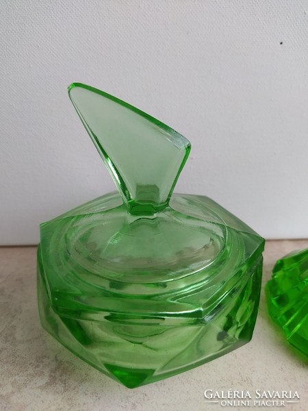 Green art deco toiletry polished glass cup set