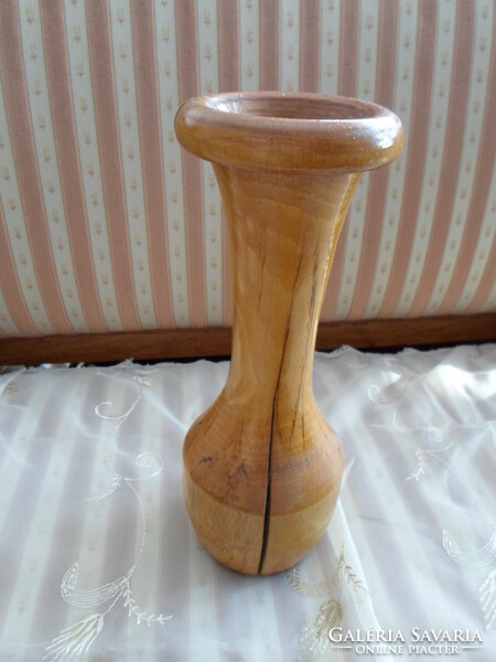 Retro wooden vase, handmade decorative vase (1960s-1970s)
