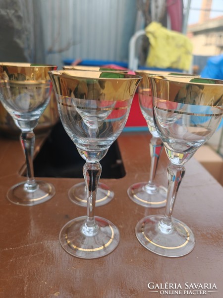 Biedermeier set of 12 glasses edged with a wide 24k gold stripe