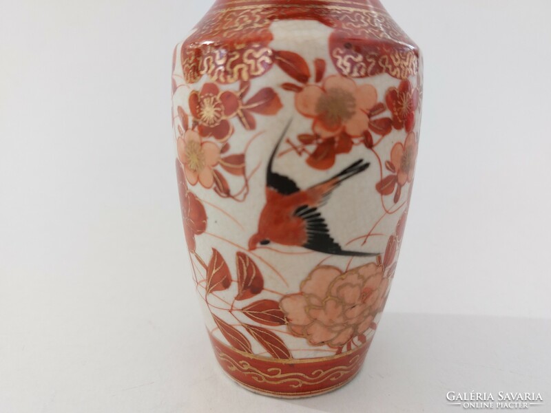 Old Japanese small vase with bird pattern and cherry blossom 13 cm