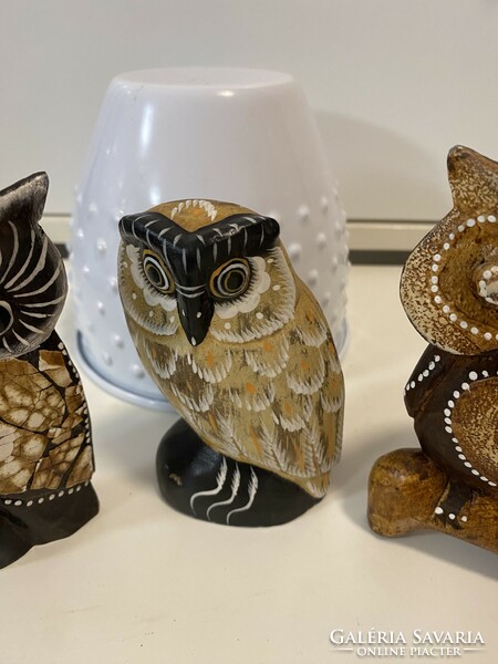 3 pcs wooden owl ornament statue ornament 11 cm pieces of a huge owl collection.