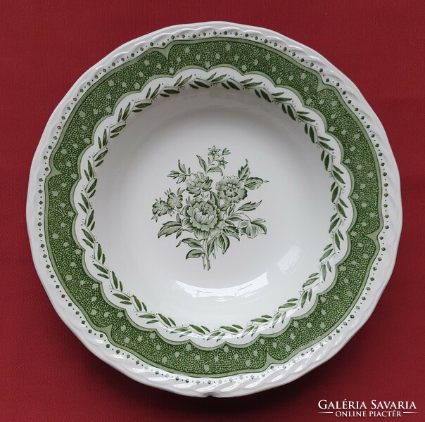 Stratford Grindley angol zöld porcelán mélytányér tányér virág mintával