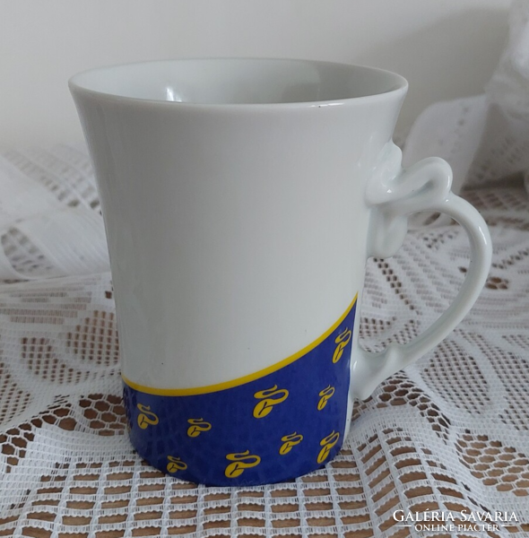 1 Hólloháza blue-gold coffee bean tchibo mug + free 1 Zsolnay tchibo glass - cracked