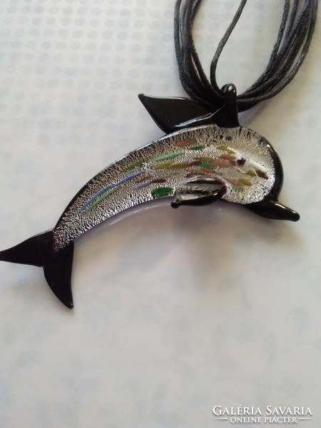 Murano glass dolphin pendant with cord