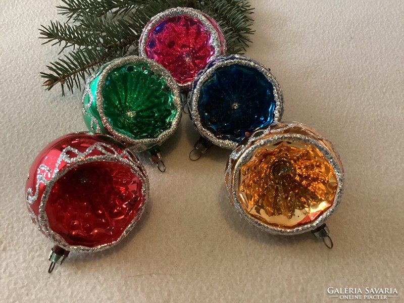 Régi üveg reflexes pöttyös gömbök karácsonyfadíszek