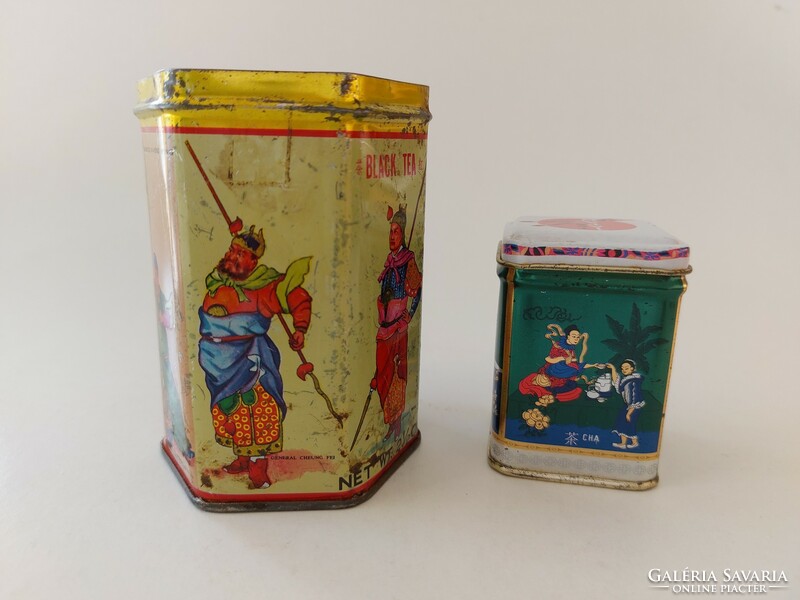 Old metal box, tea box with oriental pattern, Japanese, 2 pcs