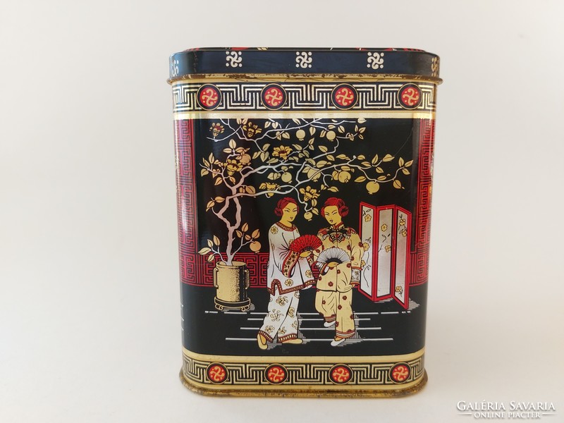 Régi fémdoboz keleti mintás teás doboz japán