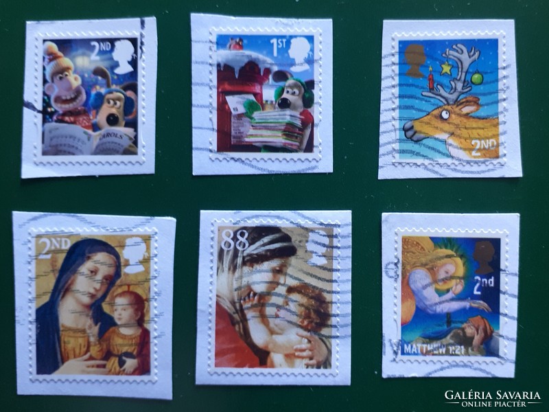 6 db különböző angol öntapadós karácsonyi bélyeg