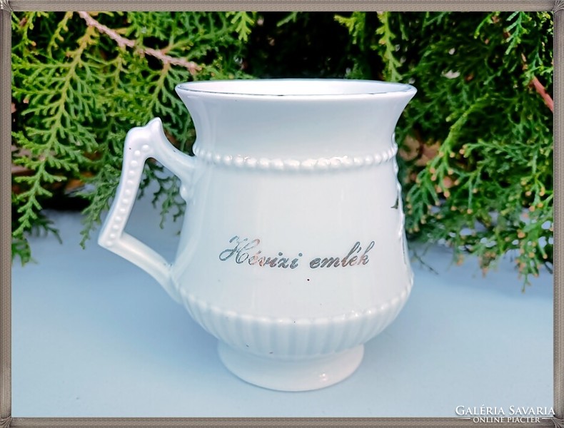 Hévíz commemorative mug with antique luster applique pattern