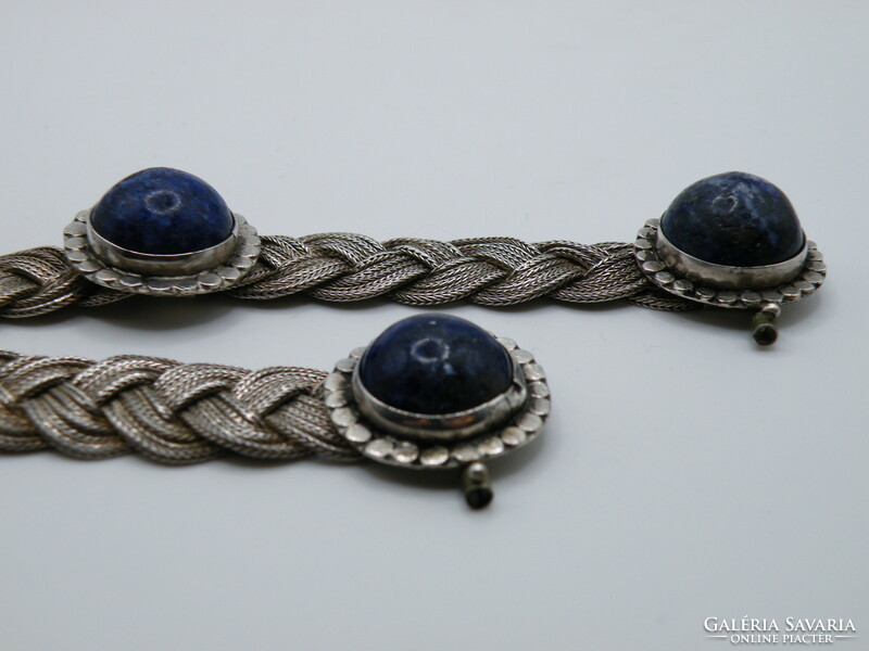 Uk0225 rarity!! Antique handmade silver necklace and bracelet set lapis lazuli