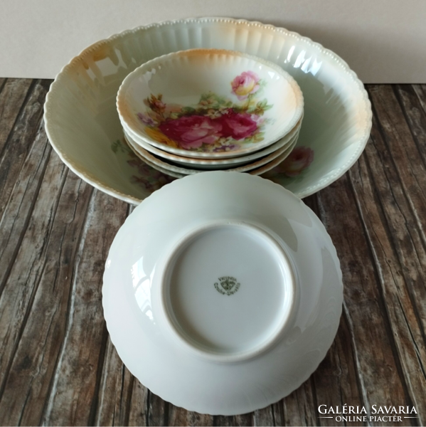 1+6 beautiful antique Czech pink Victorian porcelain compote set