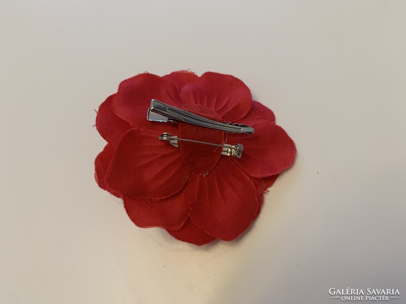 Új kézműves nagy 9 cm es piros virág rózsa 3D réteges hajcsat bross kitűző haj csat csatt hajcsatt