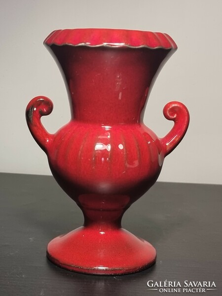 Fire red two-handled mid-century modern fohr 307-16 vase