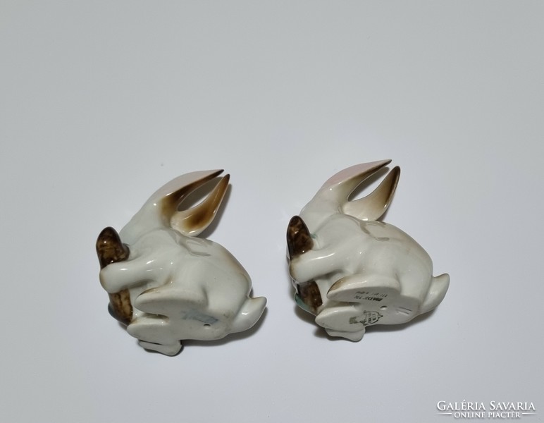 2 Zsolnay bunnies, one with blue eyes is rare! Porcelain figure nipp