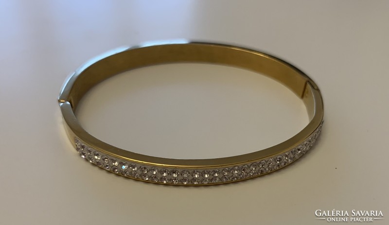 New cartier style solid gold color stone jewel rhinestone bangle bracelet