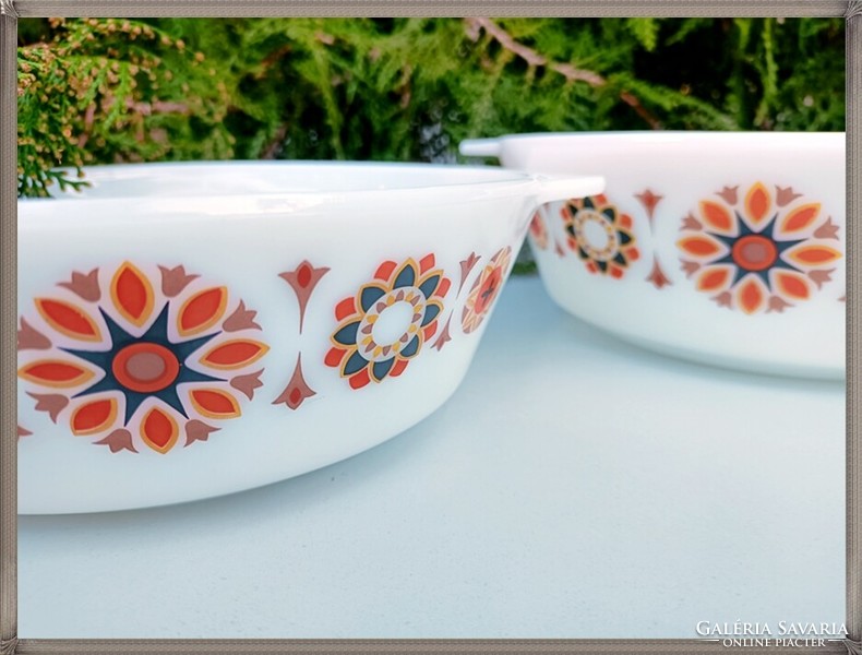 Milk glass Jena bowls with a retro pattern, perfect condition, made in England
