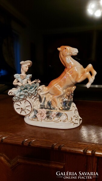 Large porcelain horse tooth. Lady in baroque dress