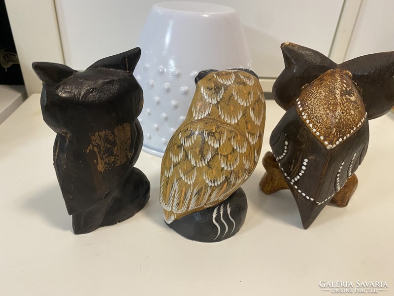 3 pcs wooden owl ornament statue ornament 11 cm pieces of a huge owl collection.