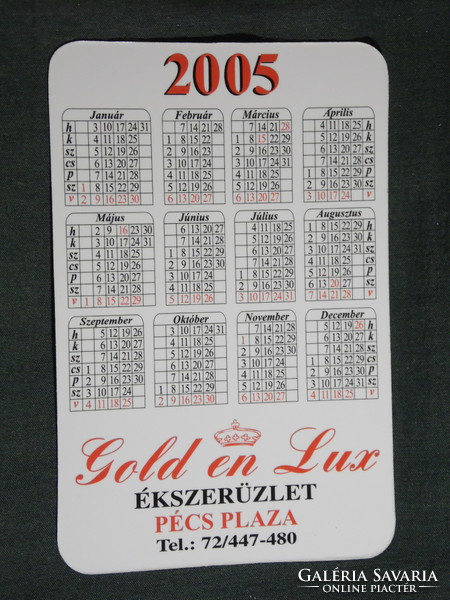 Kártyanaptár, Gold en Lux ékszerüzlet, Pécs Pláza, nyaklánc, karkőtő, fülbevaló, 2005, (6)