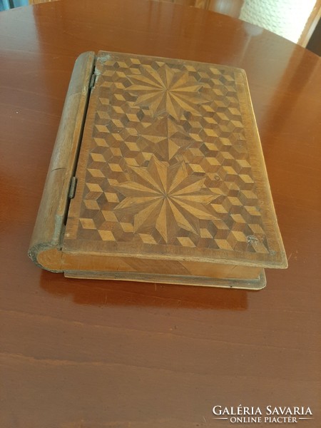 Wooden box, book-shaped inlaid box